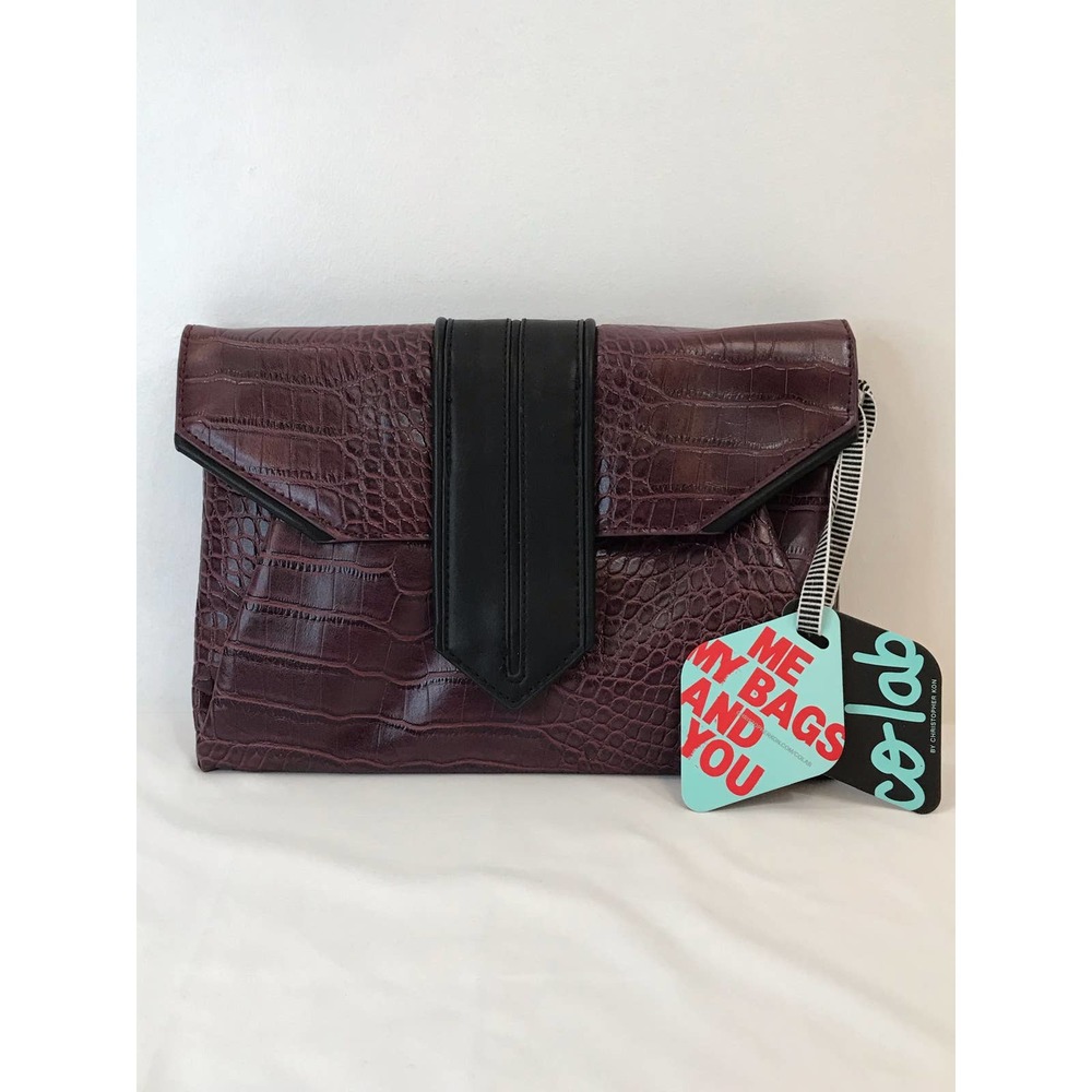 Co-lab by Christopher Kon Large Clutch Bag Vegan Crocodile Design Wine Black